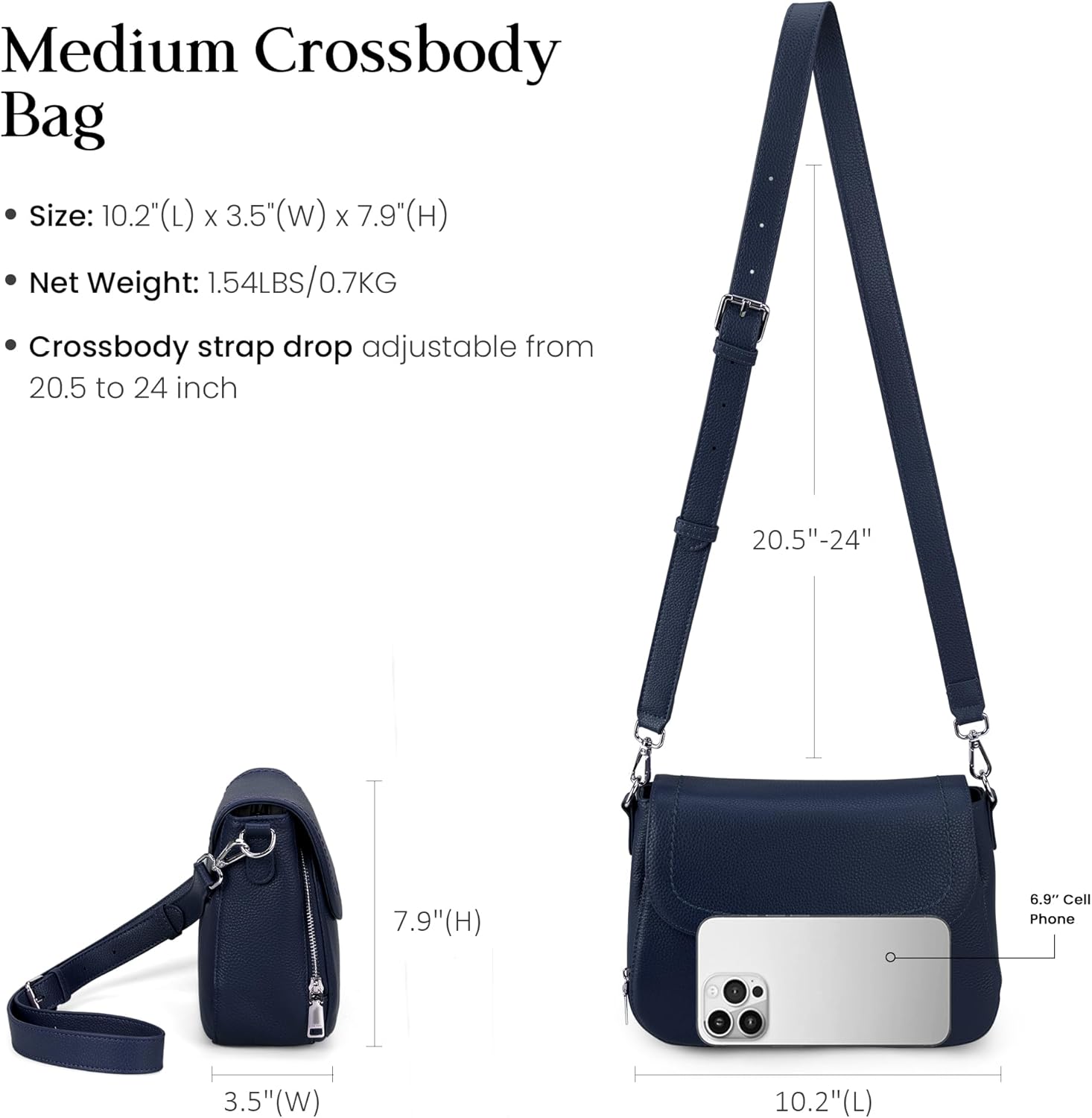 befen Genuine Leather Crossbody Bags for Women with Built in RFID Wallet Medium Womens Saddle Bag Cross Body Purse - Image 4