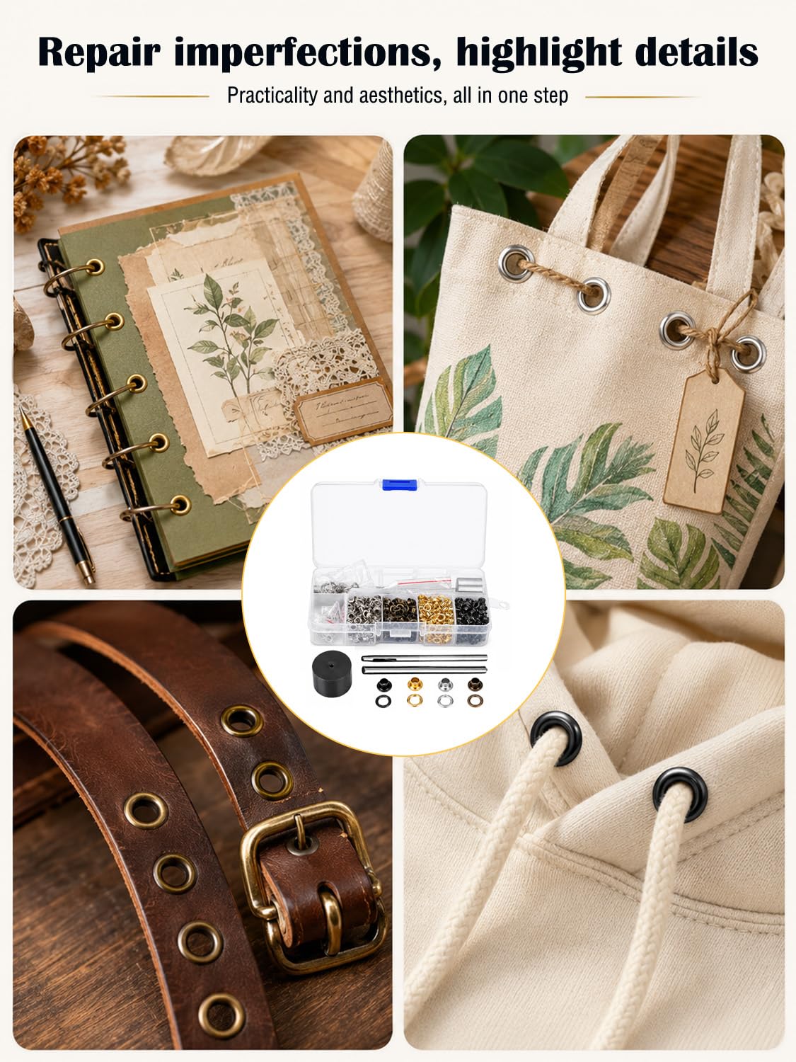 Moofey 420 ojales y ojales, kit de ojales de cuero de 3 mm, juego de 3 herramientas de trabajo manual, kit de ojales para manualidades, ropa, accesorios de costura