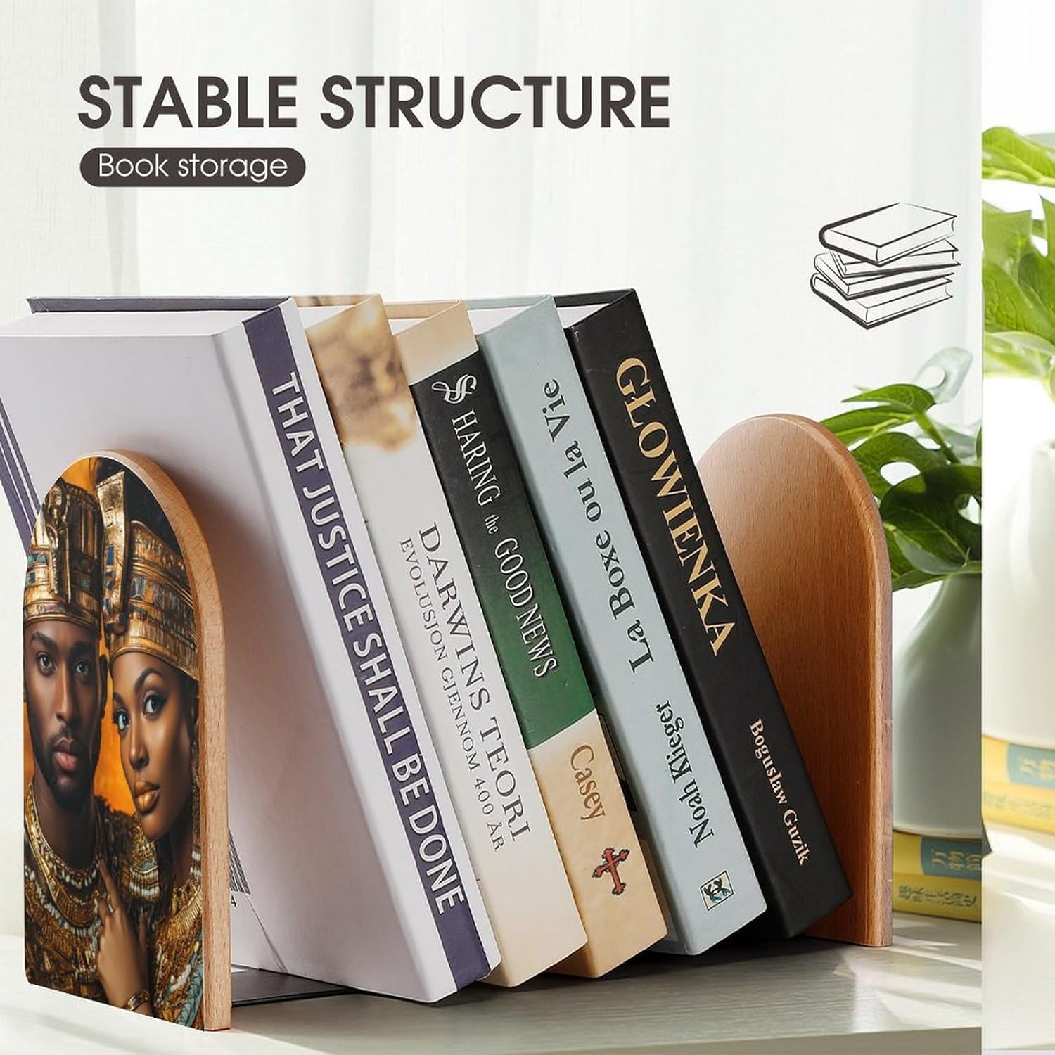 Lovers Couple Ancient King Queen Cute Wood Book Ends Decorative Bookends 1 Pair Non-Skid for Shelves Home Office 7 X 5 Inch