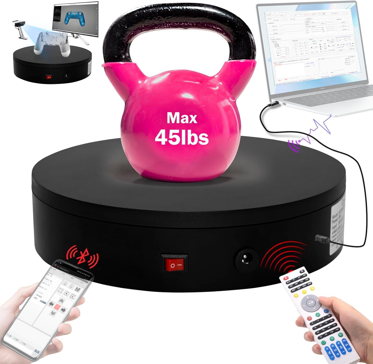 Programmable Motorized Electric Turntable Rotating Display Stand Rotating Platform Spinning Platform Secondary Development Motorized Electric Lazy Susan for 3D Scaner or Display with USB/Bluetooth