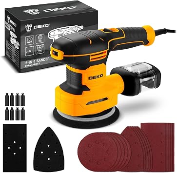 DEKOPRO 3-IN-1 Orbital Sanding Machine Multi-Function Sander 300W 13000RPM Detail,Sheet Sanders and Orbital Sanders Corded with 15pcs Sandpapers,6-Speed Electric Hand Sander Tool Set for Wood Working