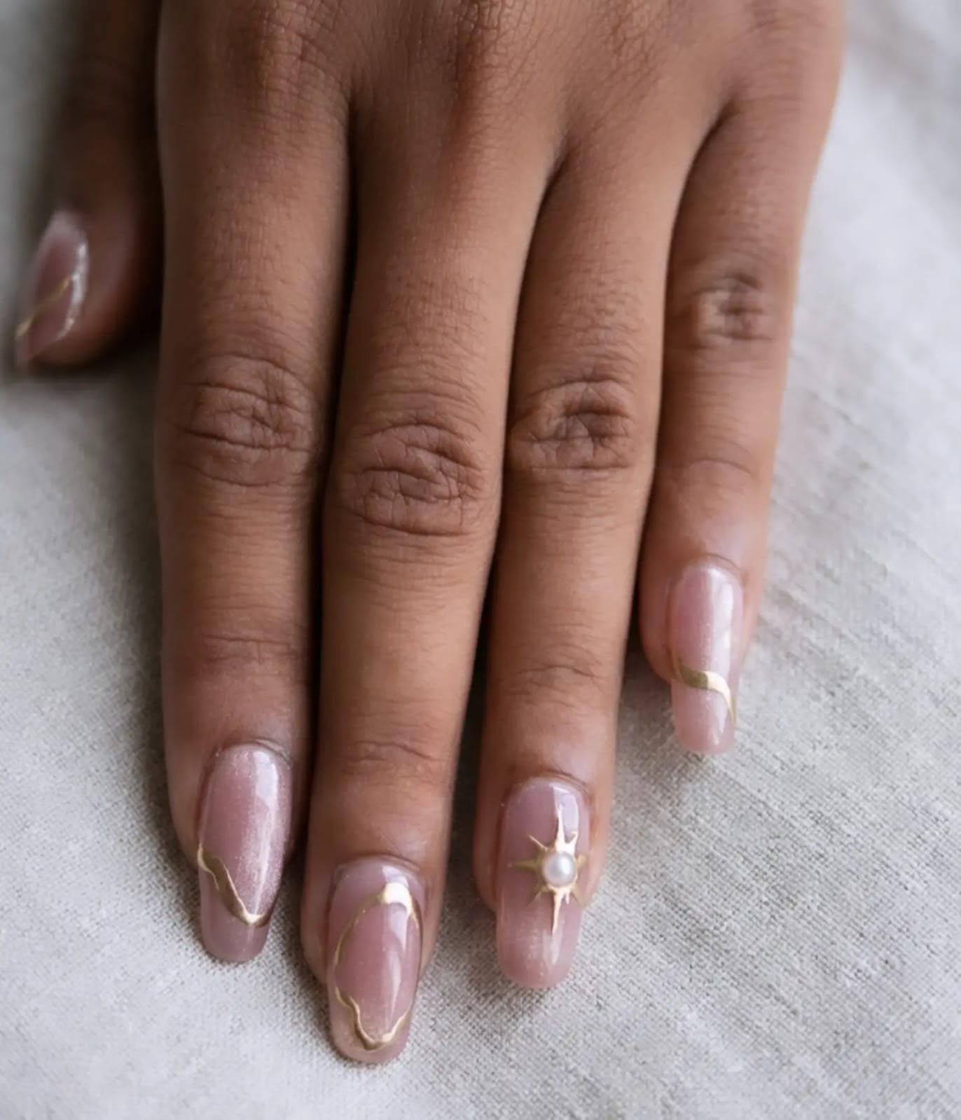 Crystle Tips Pearl Chrome Press On Nails – Glossy Nude Pink French Tip Fake Nails with Gold Outline Design & 3D Pearl Accent, Handmade Reusable Full Cover Soft Squre Nails for Women, 10 PCS-image-40