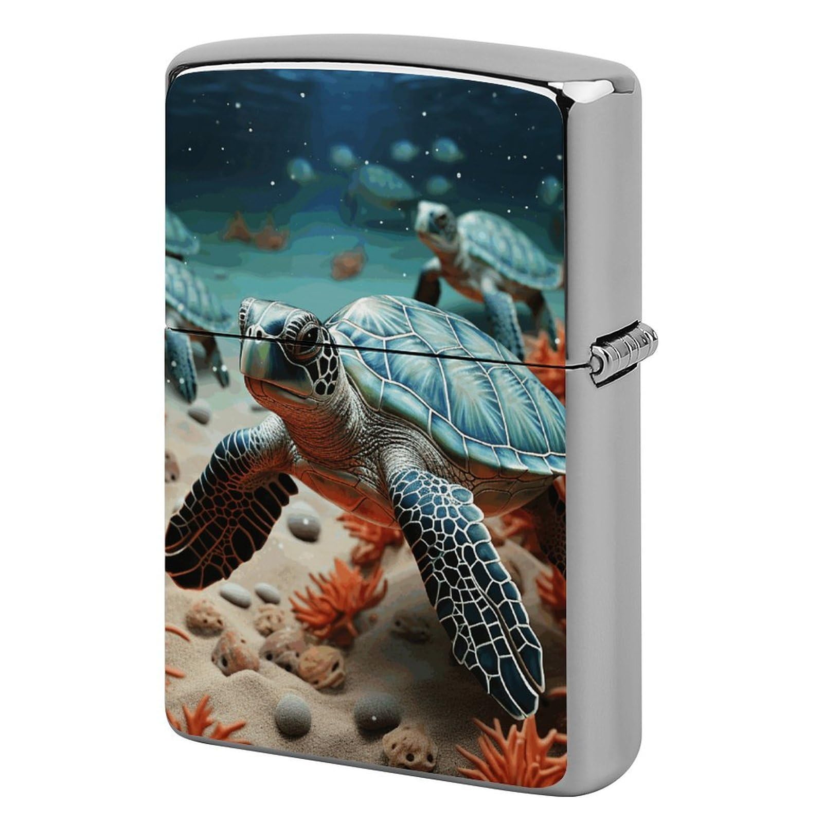 Turtle Starfish Lighter Case Vintage Metal Lighter Cover Reusable Lighter Protective Sleeve Unique Design Personalized Lighter Sleeve Holder Against Dust and Scratches
