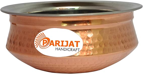 PARIJAT HANDICRAFT Pack of 1 Stainless steel copper hammered for vegetable and curries copper tableware serving bowl serve ware handi set tureens Size-4 Inch