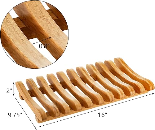 Miniatura 2 de Frcctre Escurridor de platos de bambú, 10 ranuras, soporte de placa de gabinete de bambú, escurridor de platos, estante de platos de madera, soporte
