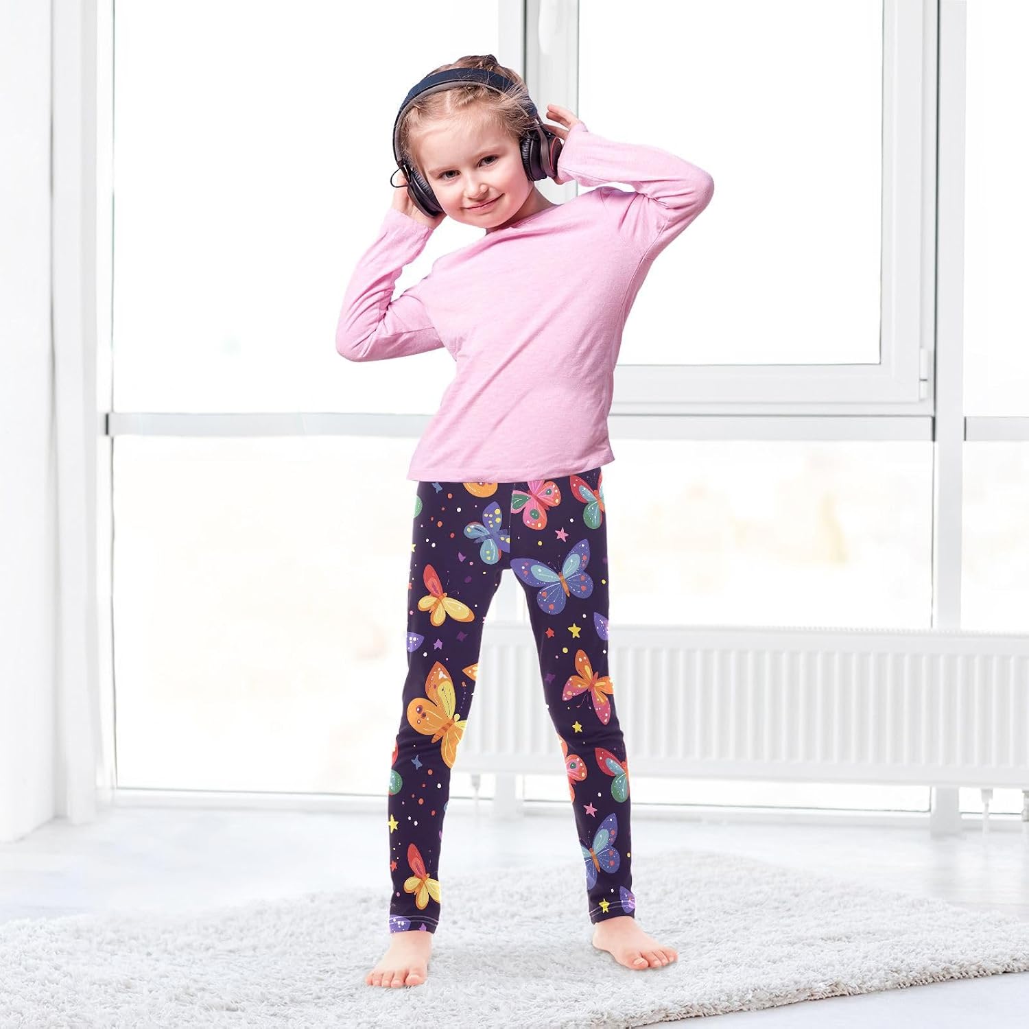 Girls Activewear Leggings Cute Butterfly Purple