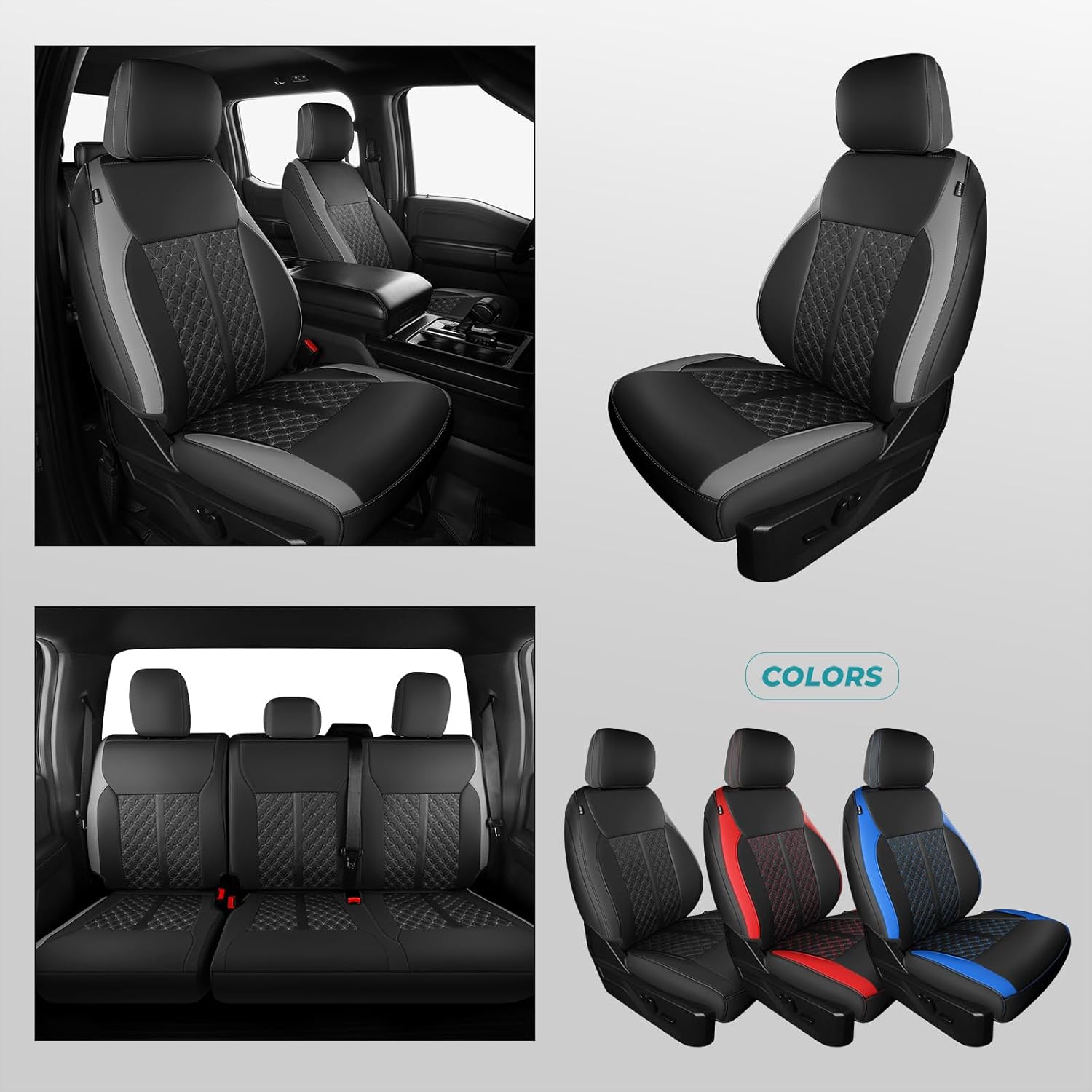 Custom Seat Cover for Ford F150 SuperCrew XL XLT 2015-2020, F250 F350 F450 Super Duty Crew Cab 2017-2022, Wear Truck Seat Cover Full Set, Pickup Accessories