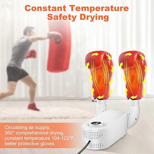 Miniatura 7 de Secador de guantes de boxeo con temporizador inteligente, guantes de perforación de temperatura constante para niños y adultos elimina eficazmente