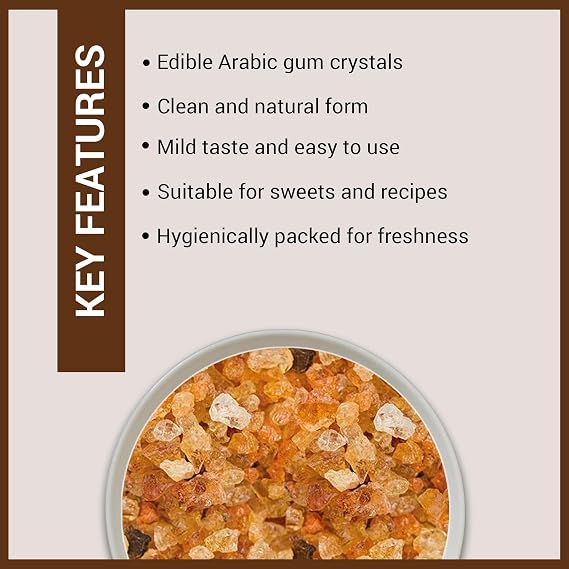 JALPUR MILLERS Pure Edible Arabic Gum 800g – Natural Acacia Gum, Food Grade, Used as a Stabilizer, Emulsifier, and Thickener in Cooking & Baking, Fresh & Premium - Herbal Remedies