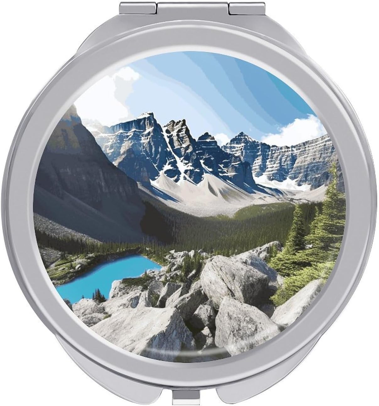 Mountains Makeup Mirror Fashion Double Sided Pocket Mirror Small Compact Travel Mirror Cute Round Folding Mirror for Purse Women Birthday Valentine's Day