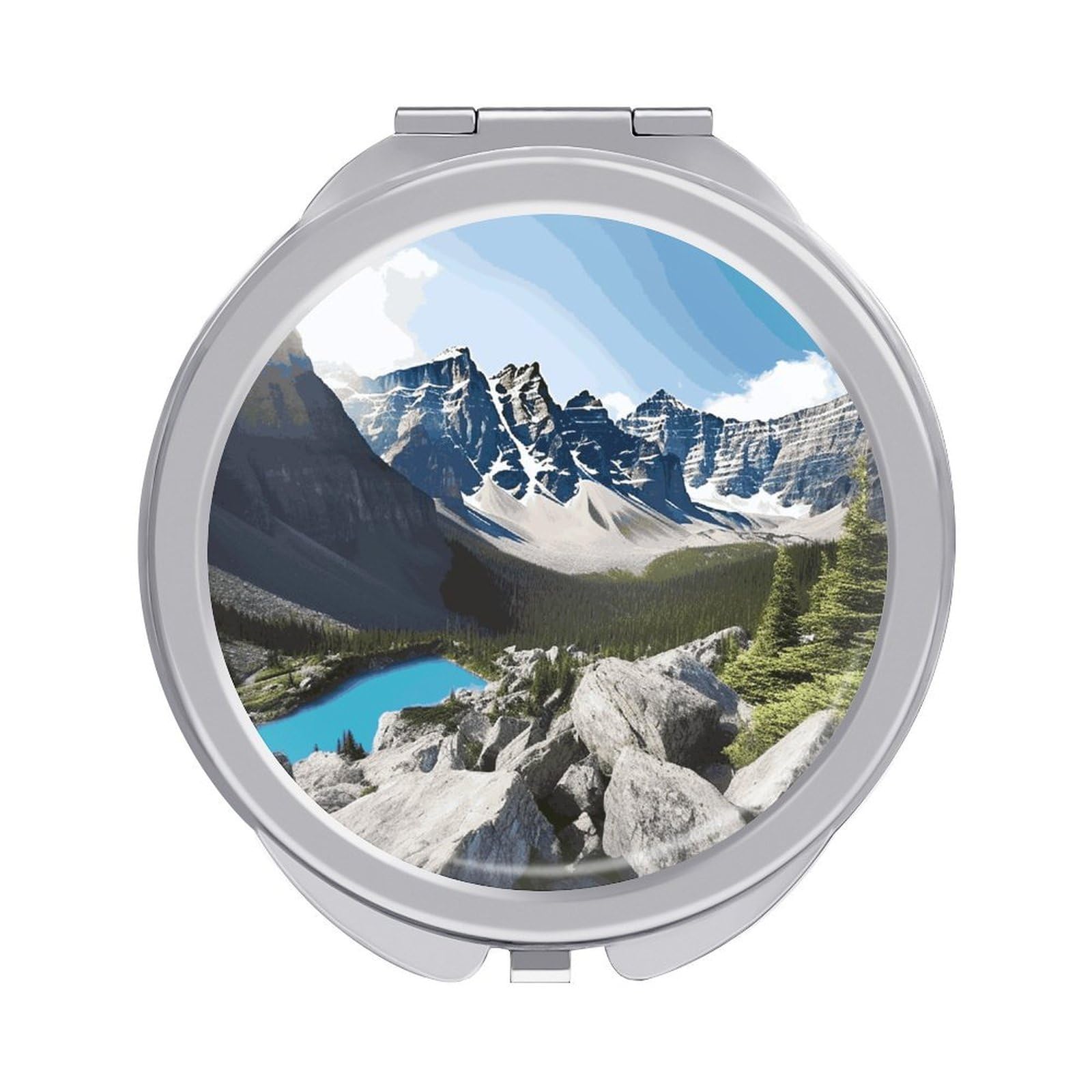 JTREHY Mountains Makeup Mirror Silver Mirror Surface Folding Makeups Mirrors Lightweight Durable Looking Glass for Suitable Traveling Handbag and Purses