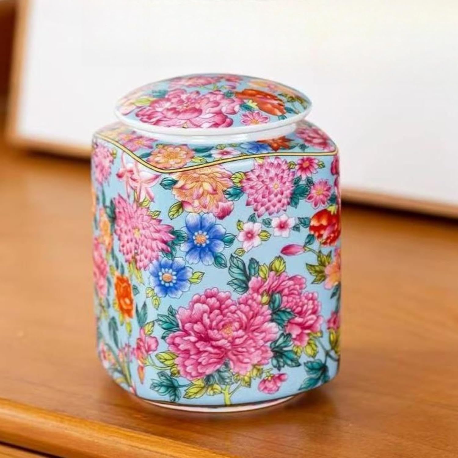 Enamel Colors Ceramics Tea Canister, 400ml 13.6oz, Sealed Jar Chinese Style Tea Storage Jar