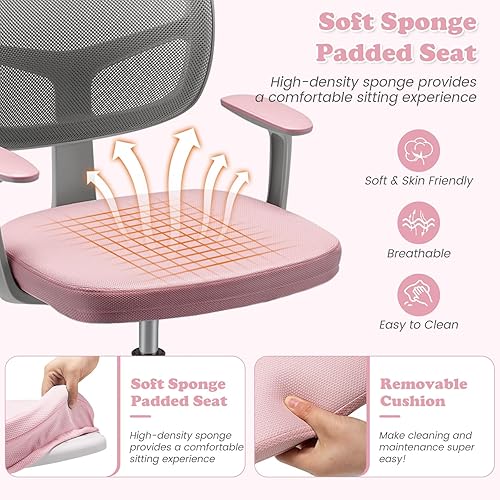 Miniatura 6 de Giantex Silla ergonómica de oficina en casa, silla de escritorio de malla con respaldo bajo, silla giratoria de computadora con soporte lumbar en