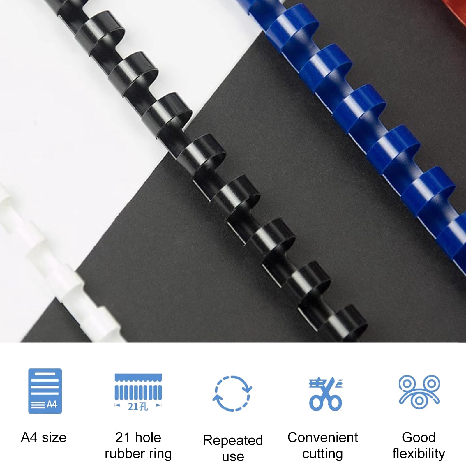 Spirali per Rilegatura,100 Pezzi Spirale per Rilegatura,Dorsini Rilegafogli A4,Dorsi Plastici per Rilegatura,Rilegatrice Spirale,21 Anelli,6 mm,Nero