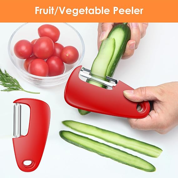Pisol Kitchen Unique Gadgets Set 6 Pieces, Space Saving, Cheese Grater, Bottle Opener, Fruit Vegetable Peeler, Pizza Cutter, Garlic Ginger Grinder, Herb Stripper Gift Set