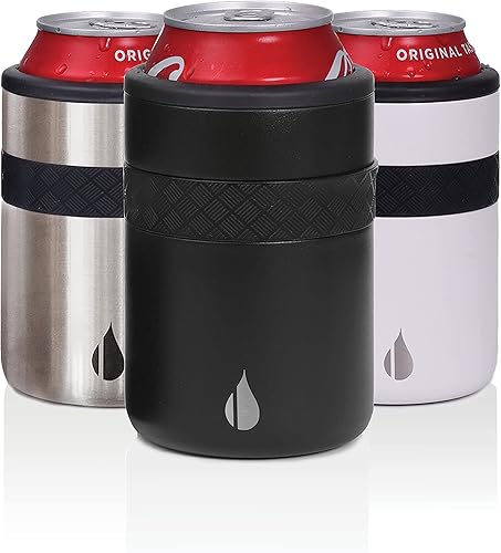 Miniatura 1 de Elemental Enfriador de latas de acero inoxidable, aislamiento de triple pared, funda para bebidas regulares de 12 onzas, color negro