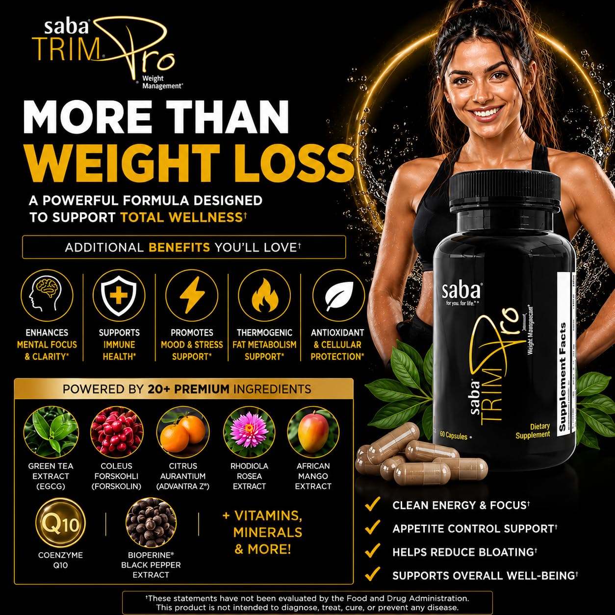 Saba TrimPro™ - Thermogenic Fat Burner - Weight Loss, Appetite Suppressant, & Energy Booster - Premium Vitamins, Minerals & Plant Ingredients & More - 60 Natural Diet Pills — Amazon image 8