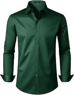 Mens Dress Shirts Long Sleeve Cotton Wrinkle Free Stretch Solid Casual Formal Wedding Business Button Down Shirt