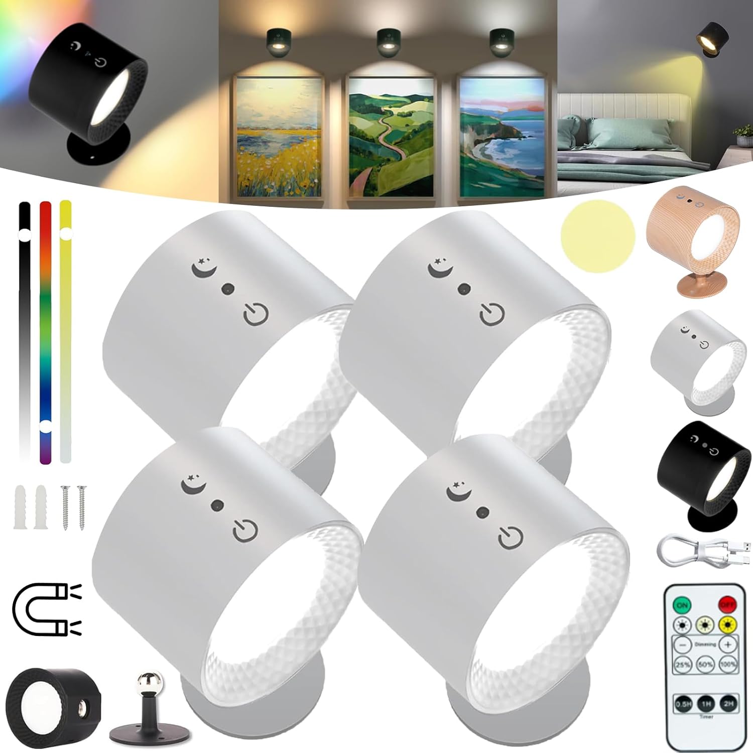 Glowright Cordless Smart Light – 360° Magnetic Rotation, 3 Color Temps & RGB Colors, Dimmable, Remote Control