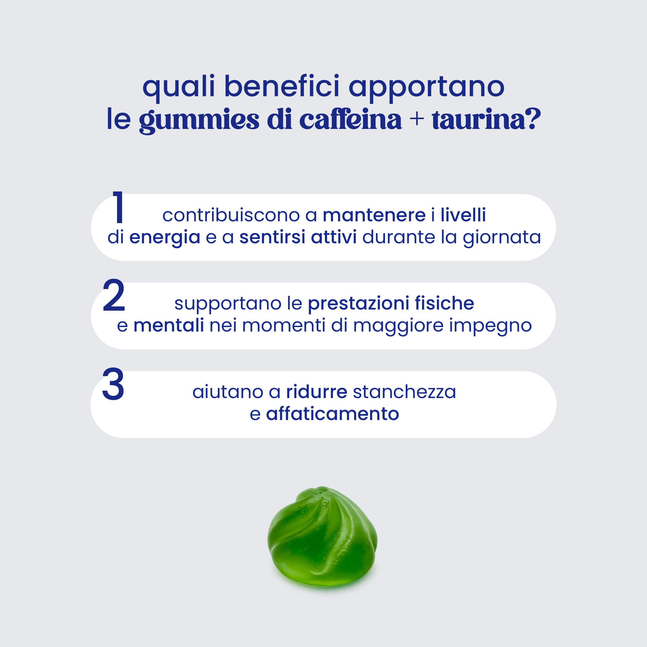 Gummies Caffeina con Taurina e Guaranà - Energia e Focus Mentale - 60 Gummies Vegane - Senza Zuccheri Aggiunti - Gusto Limone Naturale - Performance Sportiva - Jelly Pills Sports - per 1 mese