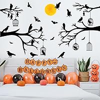 Vista 55 de Halloween Tree Branch Wall Decals Crow Black Raven Bird Wall Decals Peel and Stick Birdcage Raven Stickers Removable Black Crows Branches Halloween