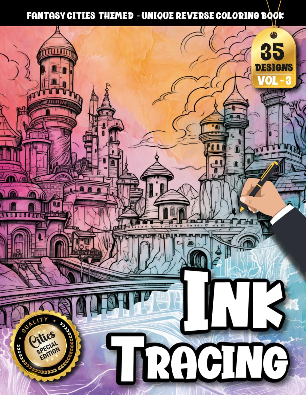 Ink Tracing Book: Fantasy Cities for Stress-Free Creative Practice: Reverse tracing coloring book for relaxation-focused users | Effortless tracing ... illustrations (Fantasy Cities Tracing Series)