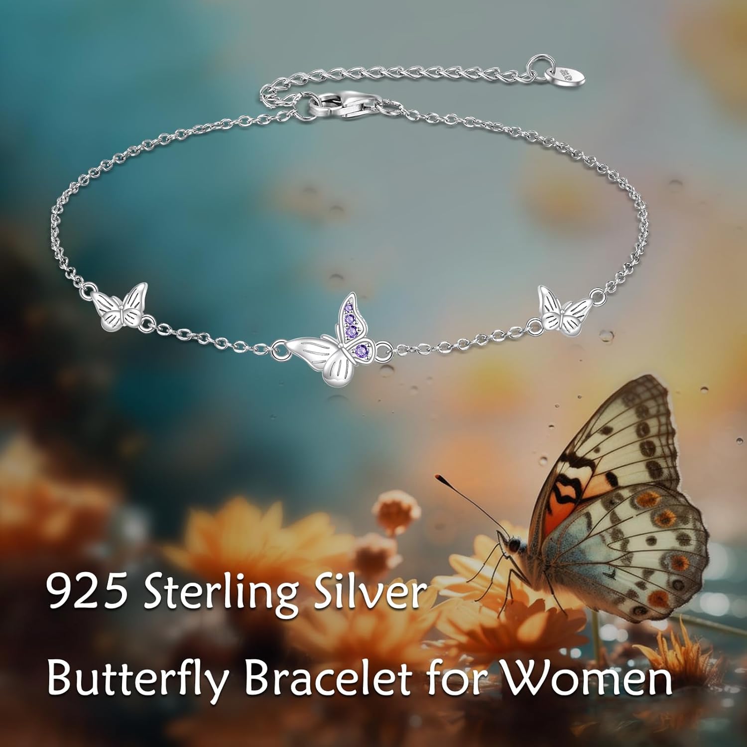 AOBOCO Butterfly Bracelet S925 Sterling Silver Adjustable Charm Bracelets Butterfly Jewelry Gifts for Women Holiday Christmas Birthday Gifts for Women - Image 6