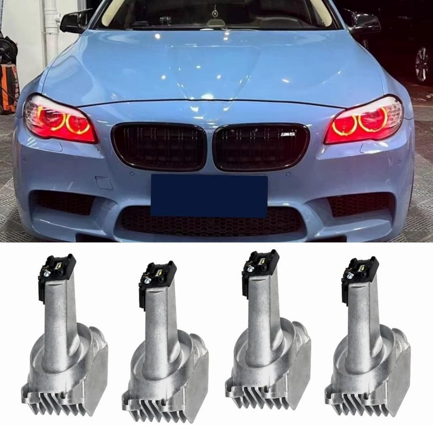4Pcs Yellow DRL Modules Set Fit For 2011-2013 BMW 5 Series F10 F11 528i 535i 550i 550ix M5 Xenon Headlight, Angel Eyes DRL Modules, Daytime Running Light Sources, 63127262731, Lemon Yellow
