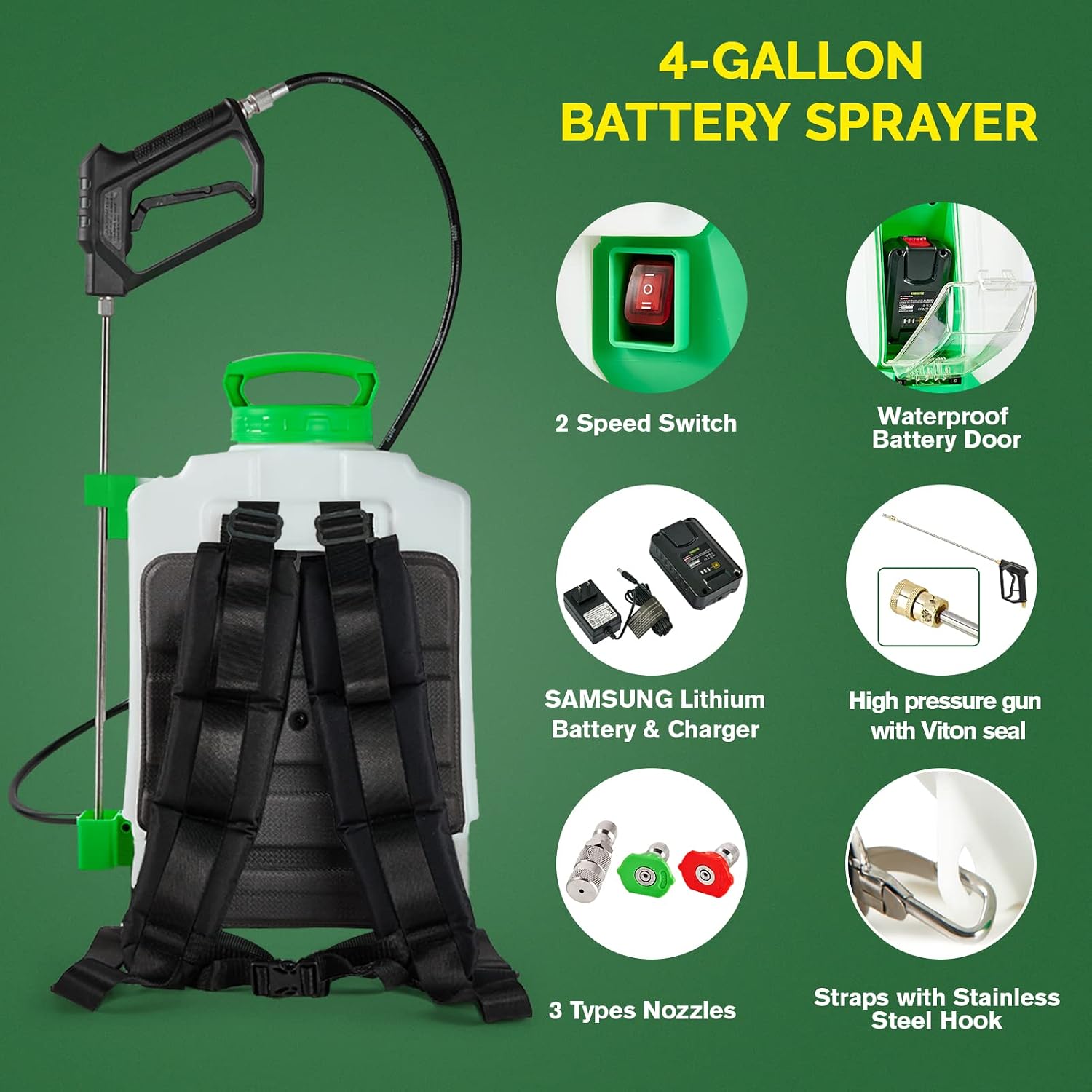 ALIENTABI Backpack Sprayer 4 Gallon, 2.6Ah- Lithium Battery Powered for Weeding, Spraying, Cleaning