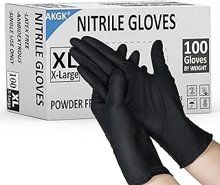 akgk Nitrile Gloves, 100 Pcs Disposable Black Nitrile Gloves X-Large, Cleaning Gloves for Cooking, Household & More, Powder-Free, Latex-Free