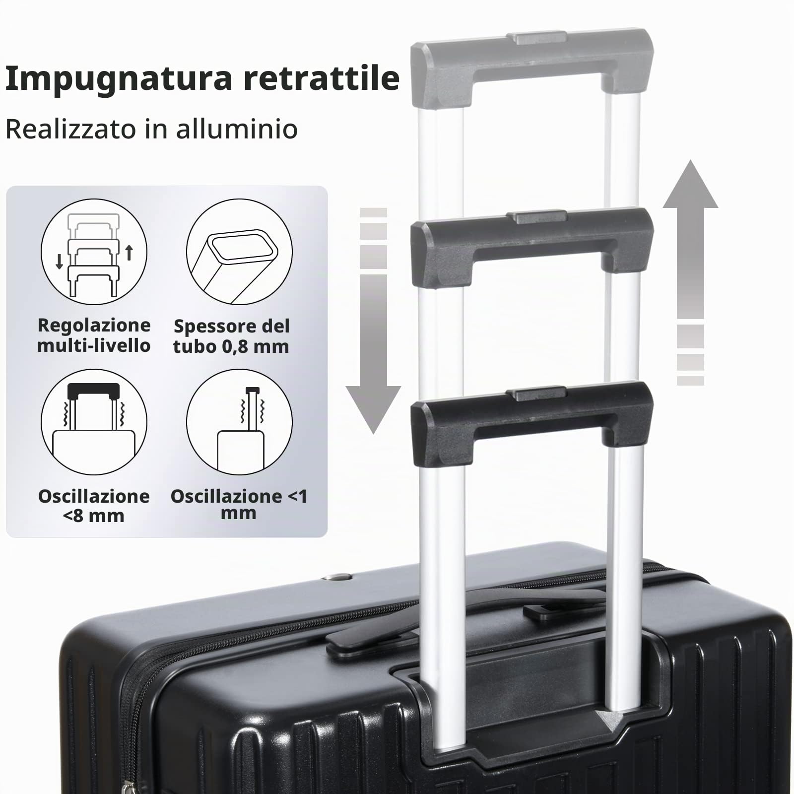 Valigia Bagaglio a Mano PC（Policarbonato） Trolley Rigida Valigie Cabina Ultra Leggero 4 Ruote Girevoli Doppie e TSA Lucchetto 57x37x22cm