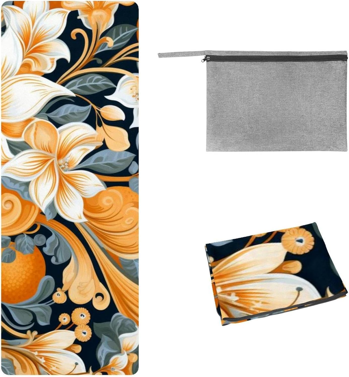 Yoga Towel, Orange Pattern Non Slip Sweat Absorbent Hot Yoga Mat Towel for Hot Yoga, Pilates and Fitness - 72.8" x 26.8"