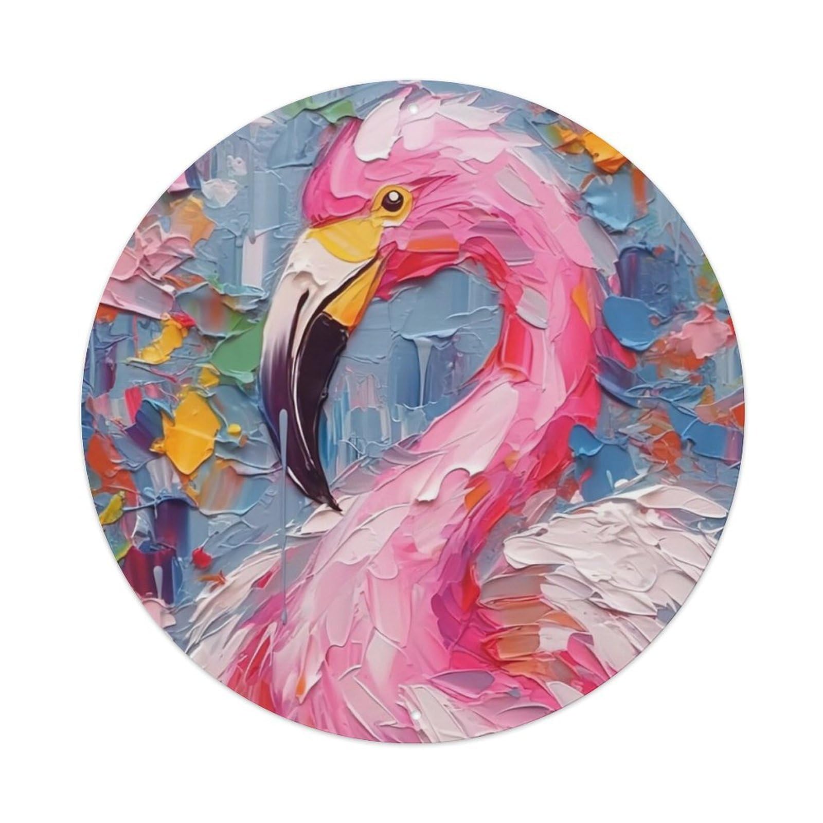 Animal Art Oil Painting Style Flamingo Vintage Metal Tin Sign Plaque Wall Decor for Cafe, Club, Garden Round Metal Poster 8x8Inch