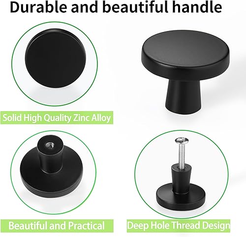 Miniatura 3 de TUNNY Paquete de 10 pomos de gabinete de un solo agujero, color negro mate, pomos de muebles de un solo agujero para muebles para baño, tocador,