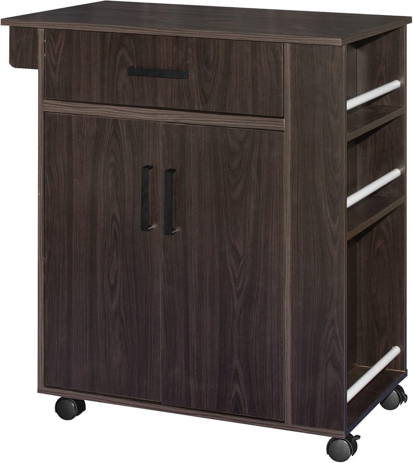 Better Home Products Shelby Rolling Kitchen Cart with Storage Cabinet - Tobacco