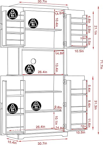 Miniatura 2 de VEIKOU Buffet de despensa con gabinete armarios de despensa de cocina de 71 pulgadas gabinete de almacenamiento independiente con estantes