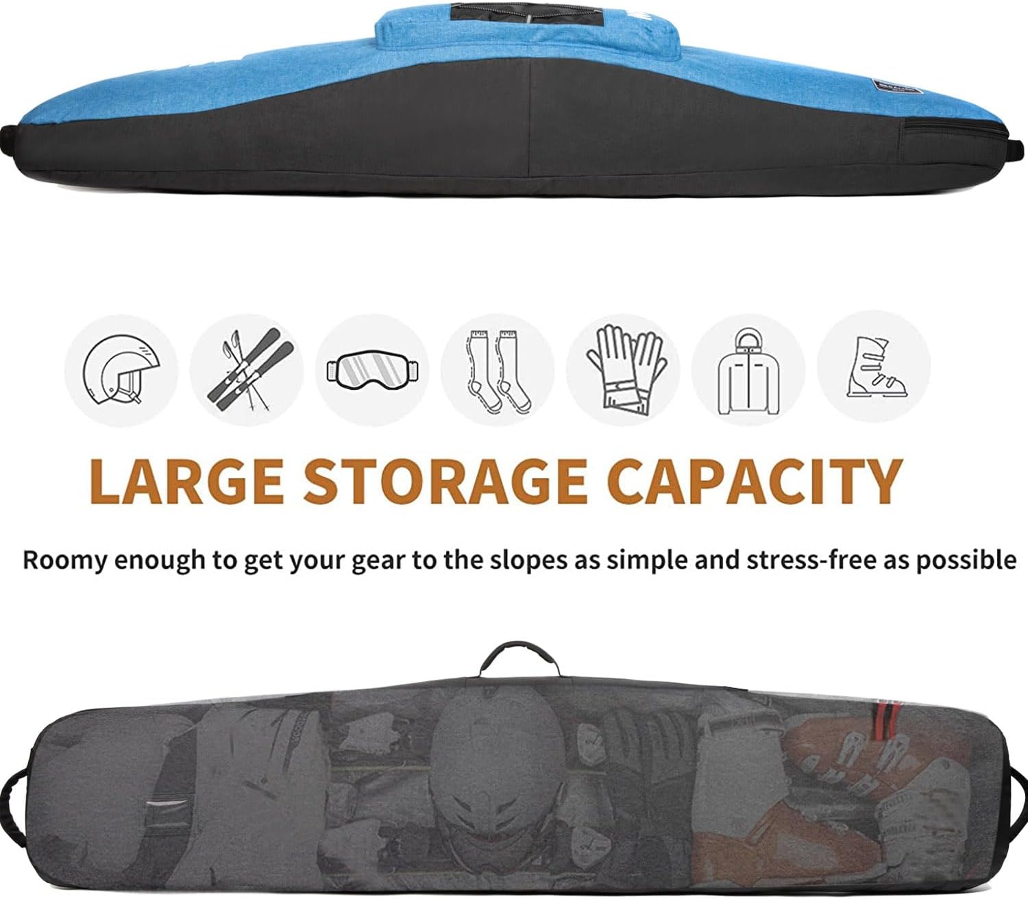 Snowboard Bag for Air Travel,Padded Snowboard Bag Fit Board, Boots, Clothes, Helmet and Gear,Available Length in 155cm 165cm. - Image 3