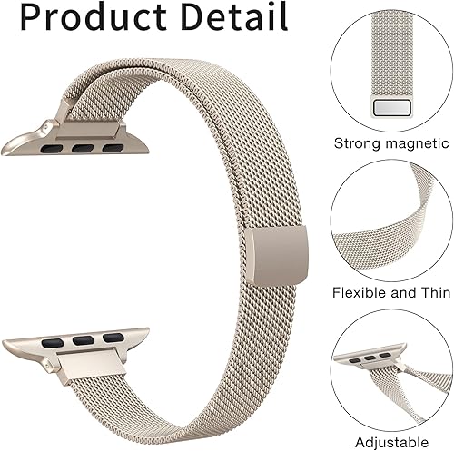 Miniatura 2 de CTYBB for Apple Watch Band Series Ultra SE 8 7 6 5 4 3 2 1 38mm 40mm 41mm 42mm 44mm 45mm 49mm, Stainless Steel Slim & Thin Mesh Magnetic Clasp Strap