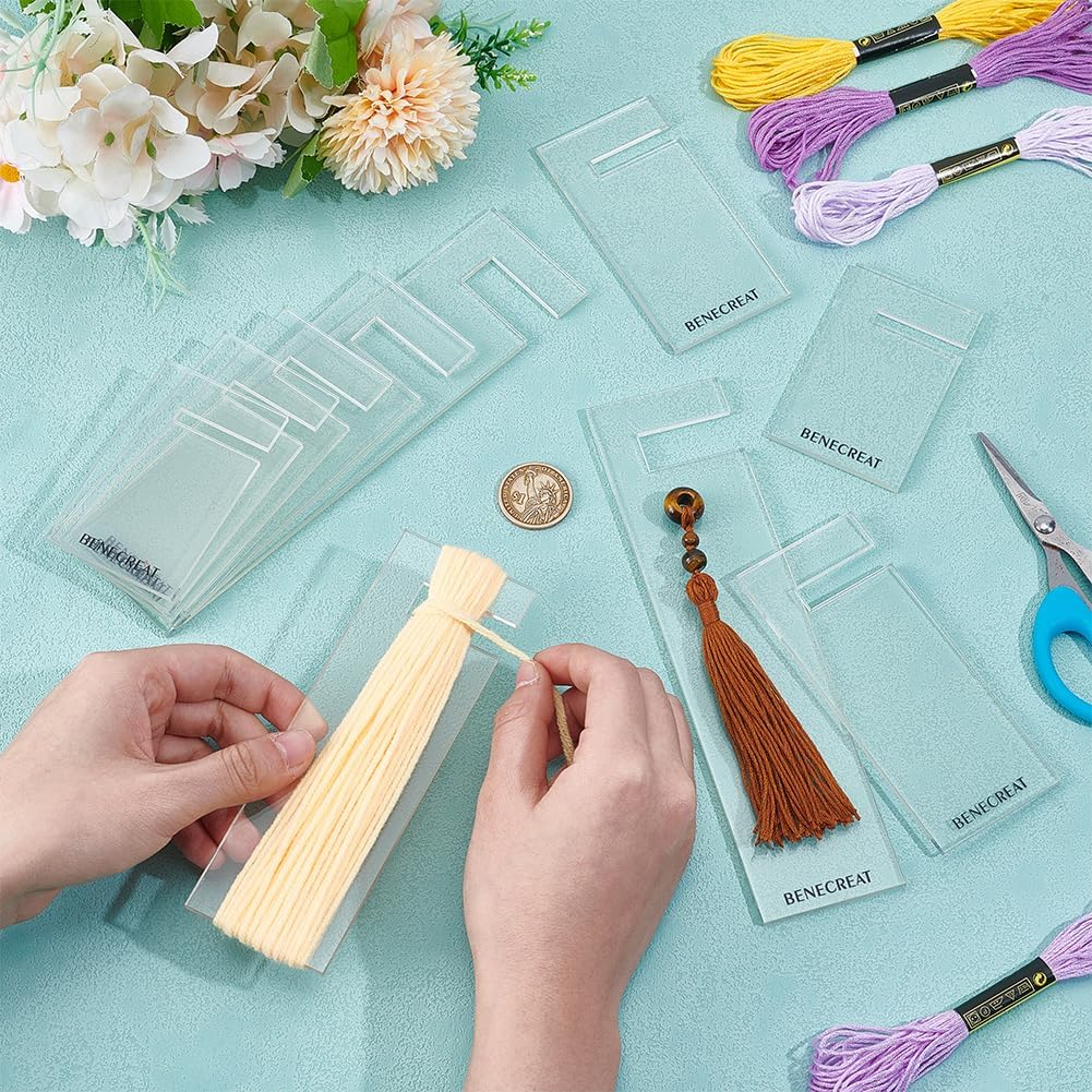 BENECREAT 10Pcs Acrylic Tassel Maker Tool, 5Sizes Rectangular Knitting Tool, Lattice Tassel Maker for Lace and Knot Weaving, Handicrafts, 2 Pcs/Size