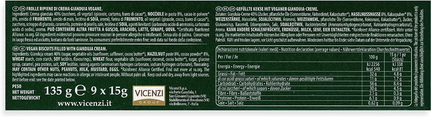 Italian Gourmet Grisbi Vegan Frolle Ripiene Crema Gianduia Kekse 12 x 135g