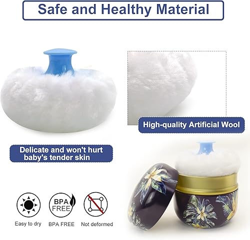 Miniatura 4 de BBKON Soplo de polvo grande para polvo corporal con recipiente de polvo, soplo de polvo suave y estuche de viaje para polvo (flores extrañas)