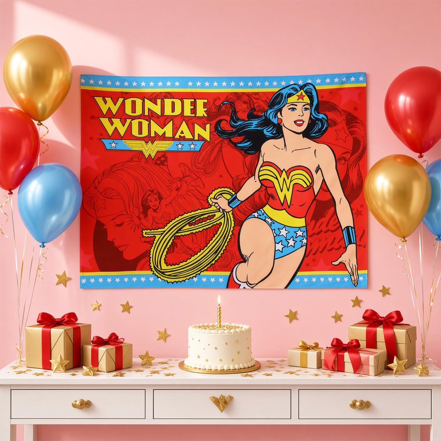 Wonder Woman Birthday Backdrop & Banner - Party Decorations Bundle (57x40") image 3