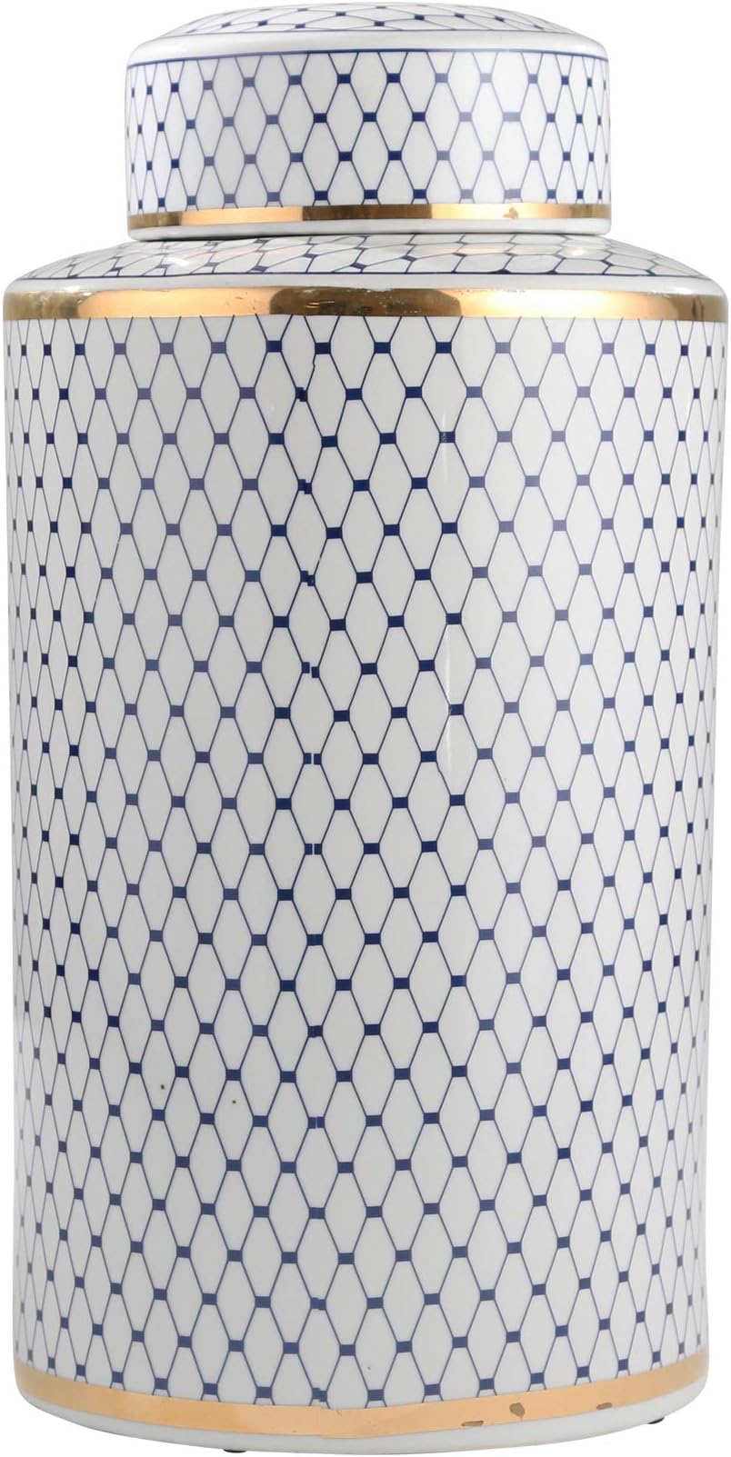 Sagebrook Home Ceramic Lidded Jar, 8.5" x 8.5" x 15.5", White/Blue/Gold