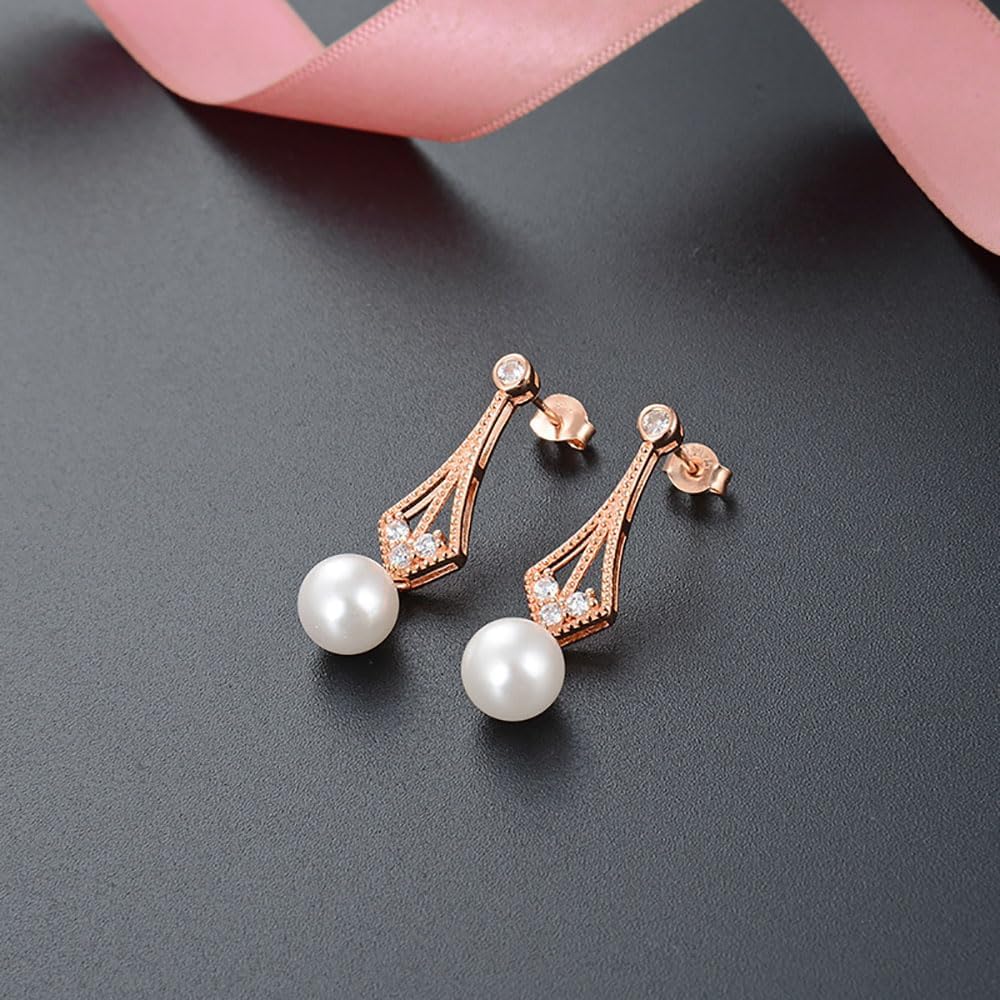 14K Gold Crystal Pearl Drop Earrings for Women,Dainty Freshwater Teardrop Crystal Long Dangle Earrings,Fashion Jewelry Gift for Her - Image 3