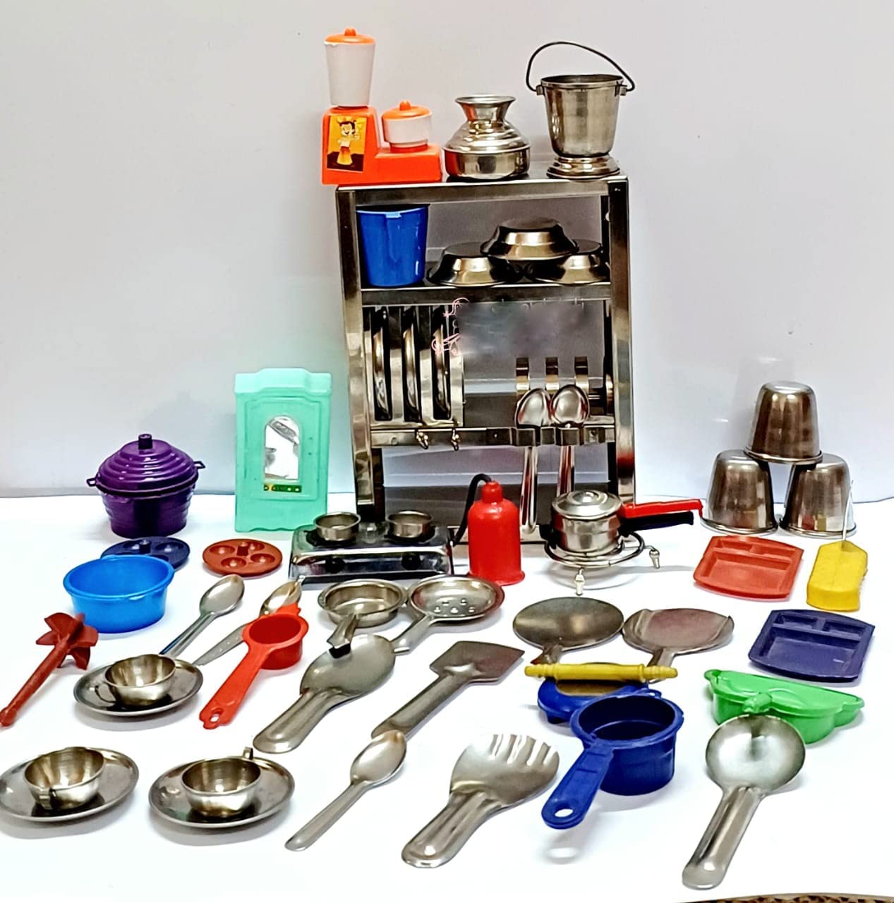 Stainless Steel Miniature Kitchen Set/Bhatukali/Toy Set/Home Decor/choppu Jaman/Real Cooking Kit for Play with Steel Stand (JA1) (B0CS612H6P) Amazon Price History, Amazon Price Tracker