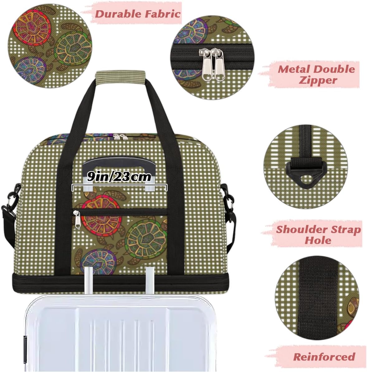 QsirBC Turtle Animal Design Gym Bag for Women Duffle Tote with Shoes Compartment Men Weekender Duffel for Dance Travel Sports Swimming Overnight