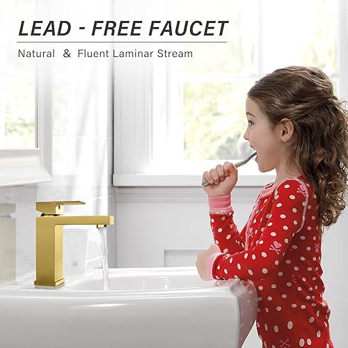 Miniatura 7 de Grifo de baño de latón macizo, grifo de baño dorado de 1 agujero, certificado CEC y cUPC sin plomo, grifo dorado de tocador de un solo orificio con