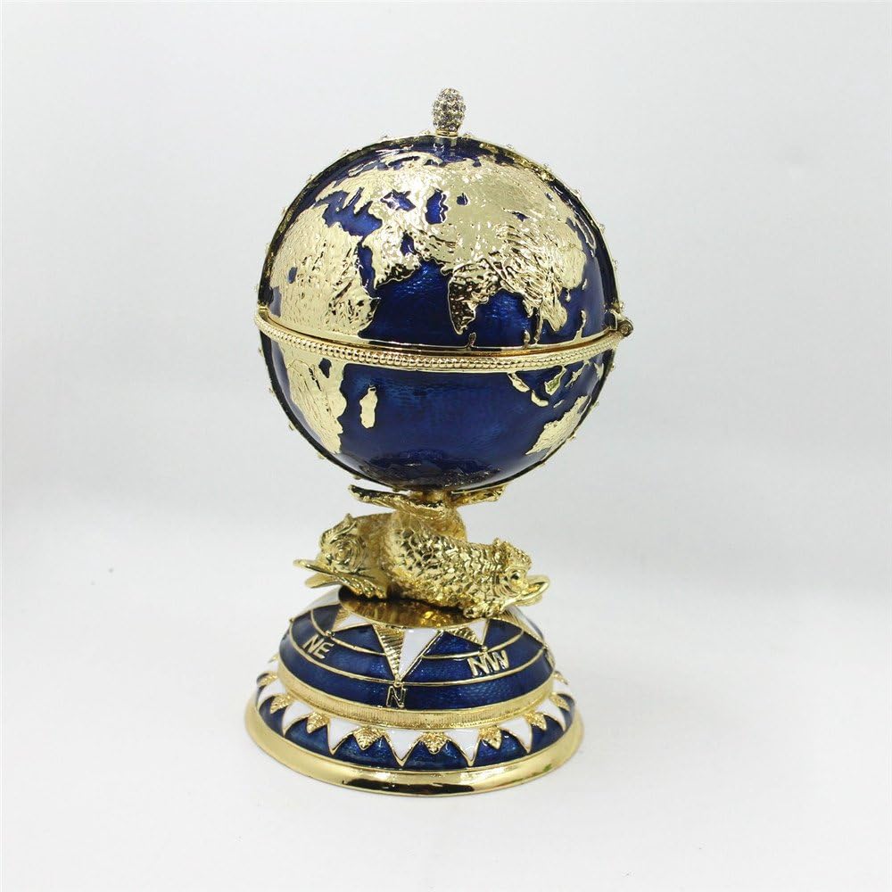 Shinny Gifts FengShui Faberge Egg Trinket Box with Globe and Ship Home Decorative Box