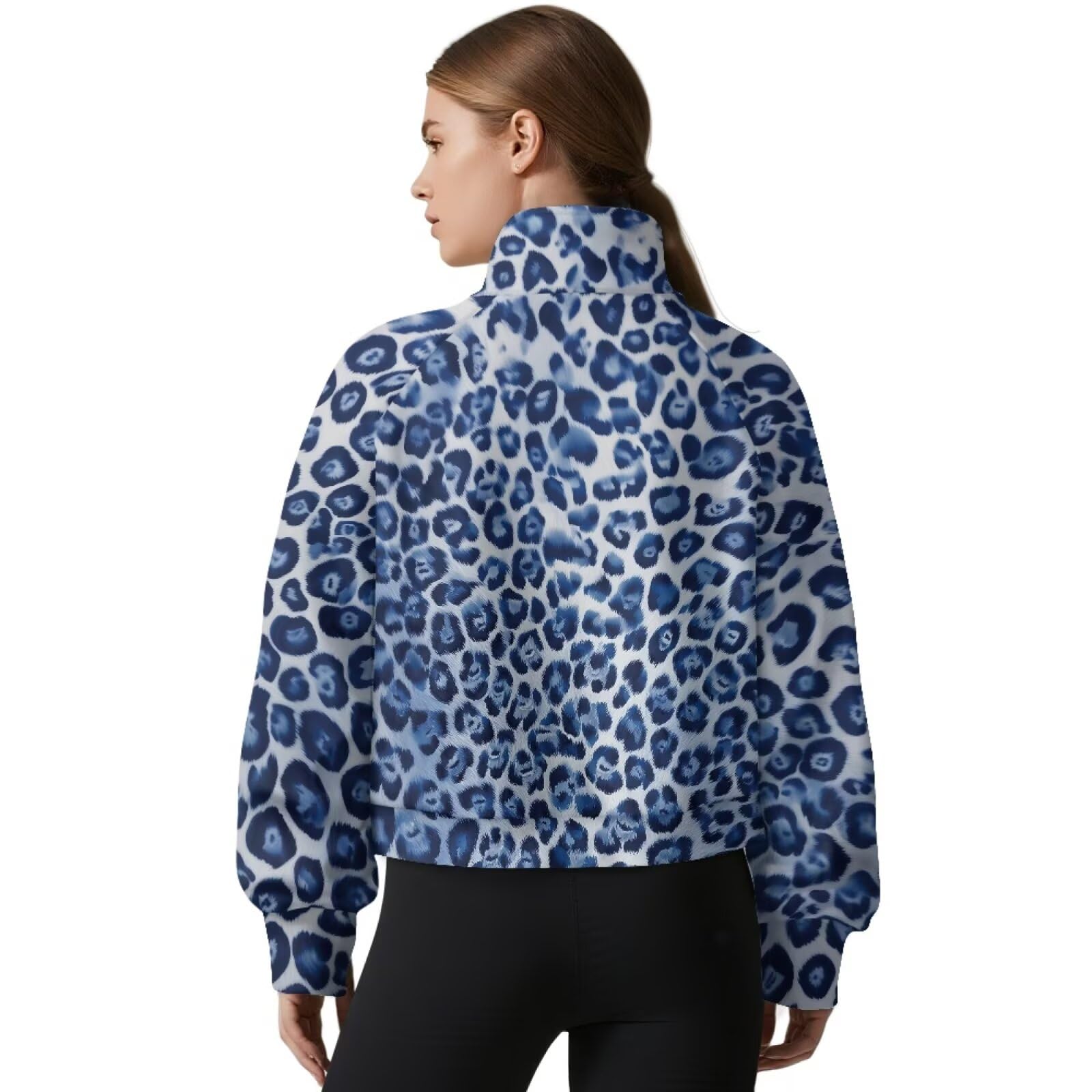 Poceacles Bluza z zamkiem do połowy przycięta bluza dla kobiet graficzny sweter z dziurką na kciuk długi rękaw bez kaptura top szyja sweter