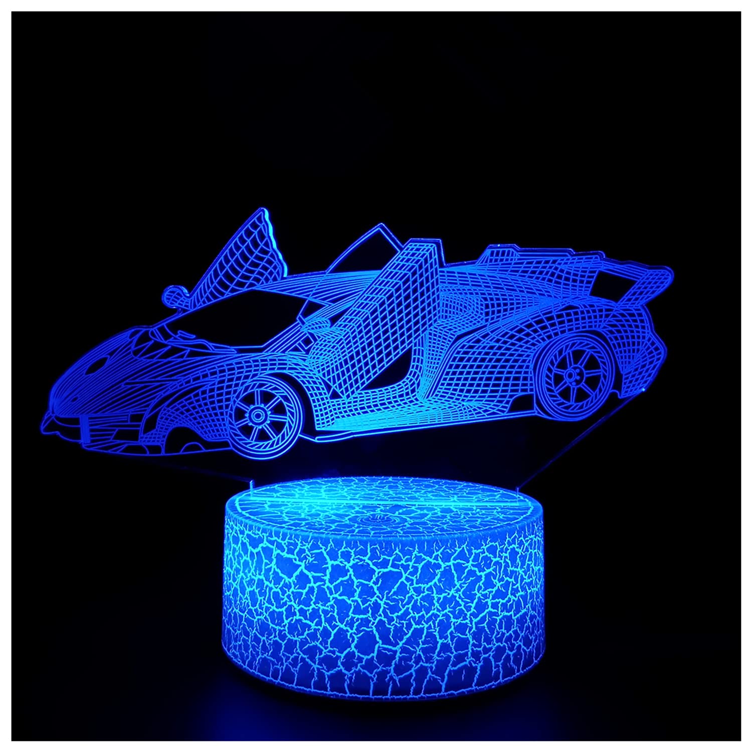 3D Optical Illusion Night Lights Visual Creative LED Desk Lamp Remote Control and Touch Control 7 or 16 Colors Change USB Powered for Home Decorations or Holiday Kids's Gifts (Sports car)
